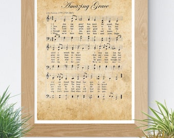Amazing Grace, Hymnal, Gospel Music, Music Sheet Printable, Christian Gift, Brown Parchment, Digital Download
