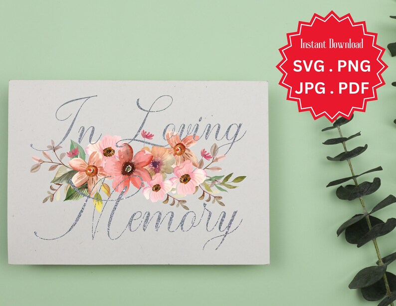 In Loving Memory Svg Cursive Font Silver Pink Floral - Etsy