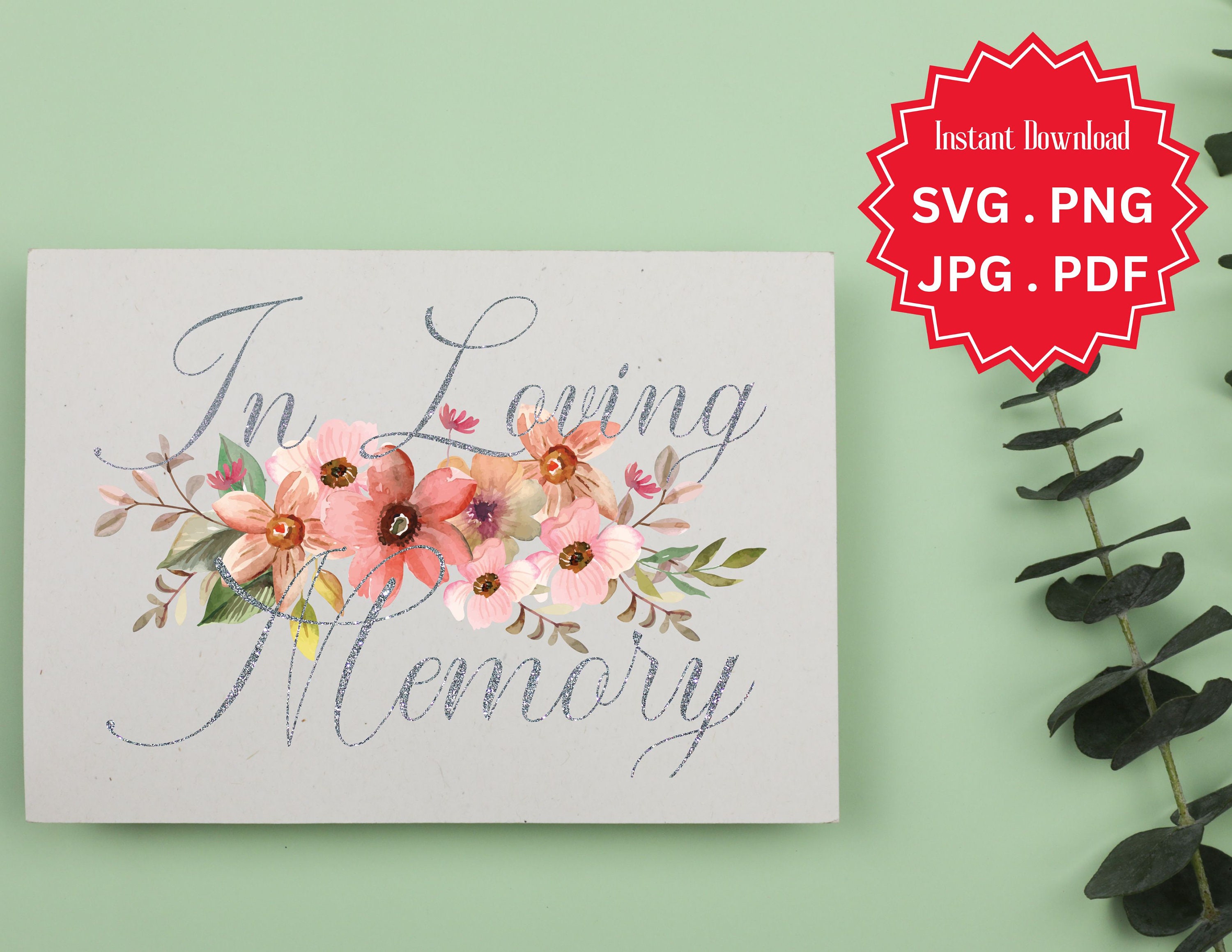 In Loving Memory Svg Cursive Font Silver Pink Floral - Etsy