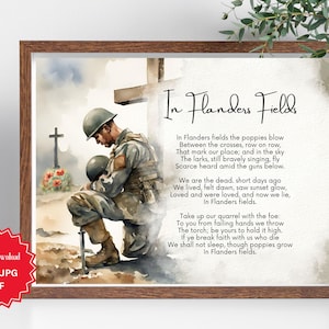 In Flanders Fields, Poem, Lest We Forget, Remembrance Day, Veterans Day, Poppies, Soldier, Digital Art Print, Instant Download, Watercolor