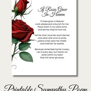 Perte de sa femme, poème de sympathie imprimable, cadeau d'empathie, vers inspirant, art mural imprimable, impression d'art numérique, roses dans le ciel, rose rouge