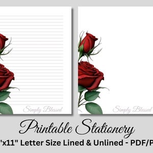 Briefpapier zum ausdrucken, Blumen Briefpapier zum ausdrucken, Blumen Briefpapier, zum ausdrucken, rote Rose, Simply Blessed, Instant Download