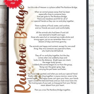 Regenbogen Brücke, Hund, Katze, Haustier, Erinnerung, Sympathie Geschenk, Verlust von, digitaler Download, bedruckbar, Bronze