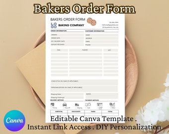 Bakery Order Form, Template, Editable, Cake Order Form, Cookie Order Form, Custom, Printable Sheet For Bakers