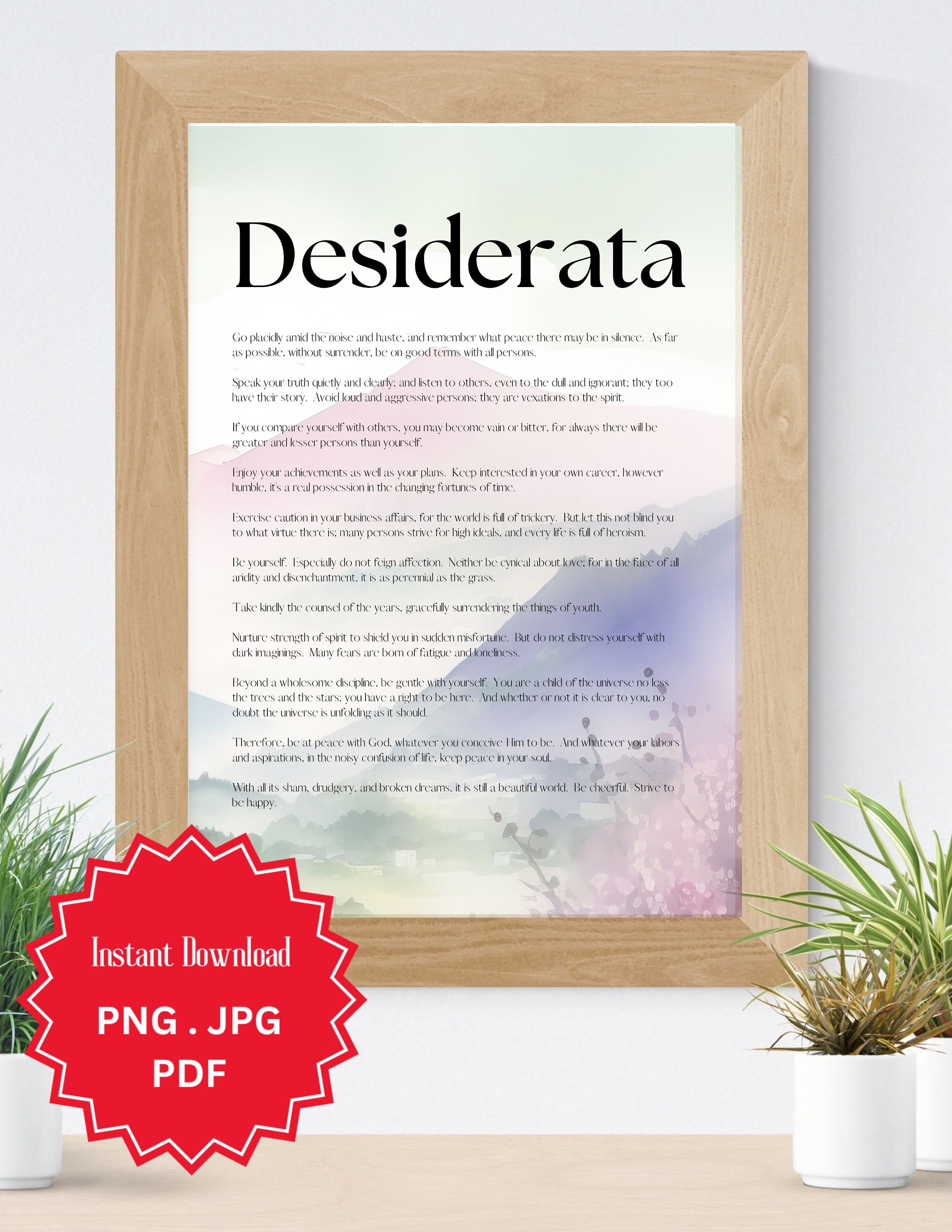 Desiderata printable pdf poem png watercolor mountain etsy canada