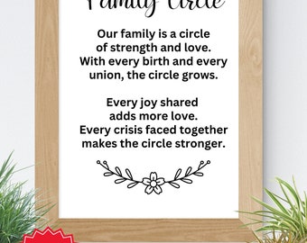 Family Circle, Poem, Wedding Anniversary Gift, Minimalist Design, Mothers Day, Digital Art Print, Instant Download