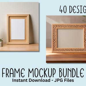 Mockuppakket houten lijst, mock-upbundel huisdecor, kunstmockups aan de muur, jpg-bestanden, direct downloaden, portret en landschap