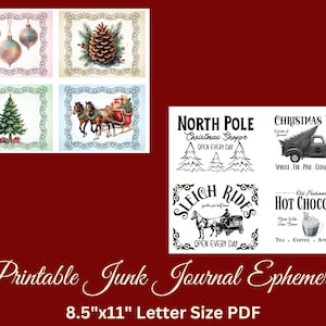 Printable Christmas Farmhouse Junk Journal Ephemera, Digital Download For Decoupage, Labels, Gift Tags, Cards, DIY Crafts