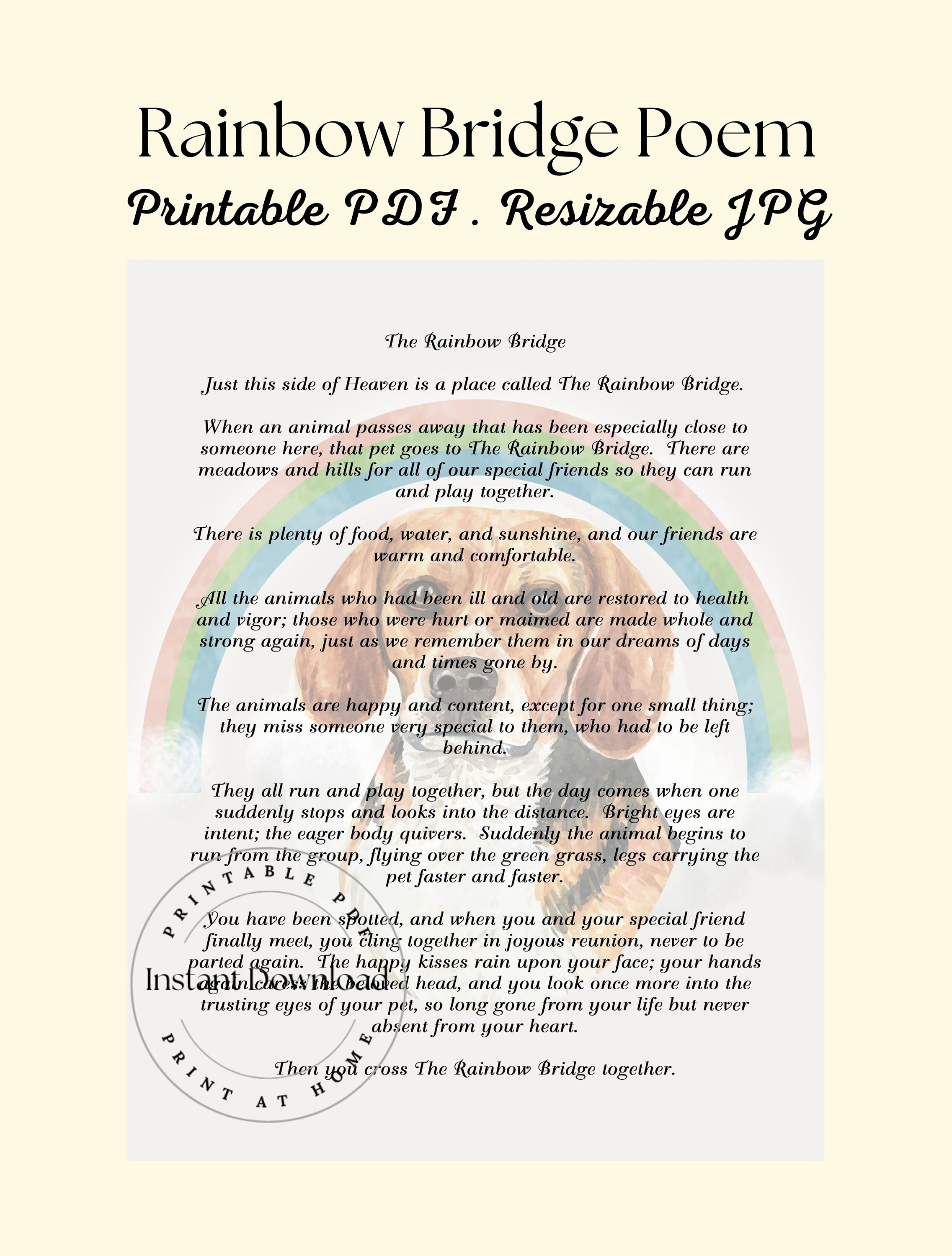 Rainbow Bridge Poem Beagle Rainbow Bridge Pet Loss Pet - Etsy