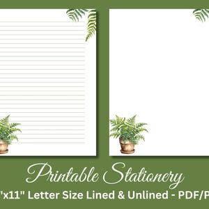 Papel para escribir imprimible, papelería imprimible, papelería, papel para escribir cartas con motivos botánicos, juego de escritura, helecho, planta, descarga instantánea