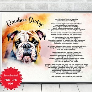 Bulldogge, Regenbogenbrücke, Hundeerinnerung, Haustier Sympathiegeschenk, Regenbogenbrücke Gedicht, Verlust des Haustieres, digitaler Download, horizontal