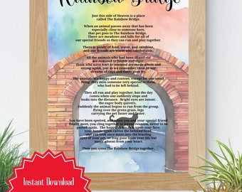 Rainbow Bridge, Cat Remembrance, Pet Sympathy Gift, Rainbow Bridge Poem, Loss Of Pet, Digital Download, Cat Under Bridge