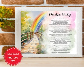 Rainbow Bridge Pet Loss Poem: Watercolor Paw Prints (Digital Download)
