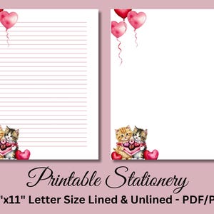 Papel de carta imprimible, papelería imprimible, lindo papel para escribir cartas para el día de San Valentín, juego de escritura, gatitos, descarga instantánea