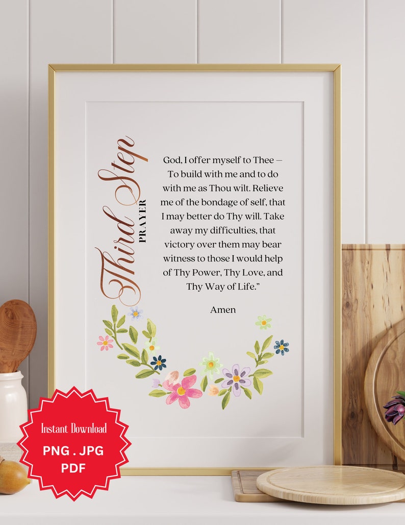 Third Step Prayer, AA Poem, Inspirational Verse, Printable Wall Art