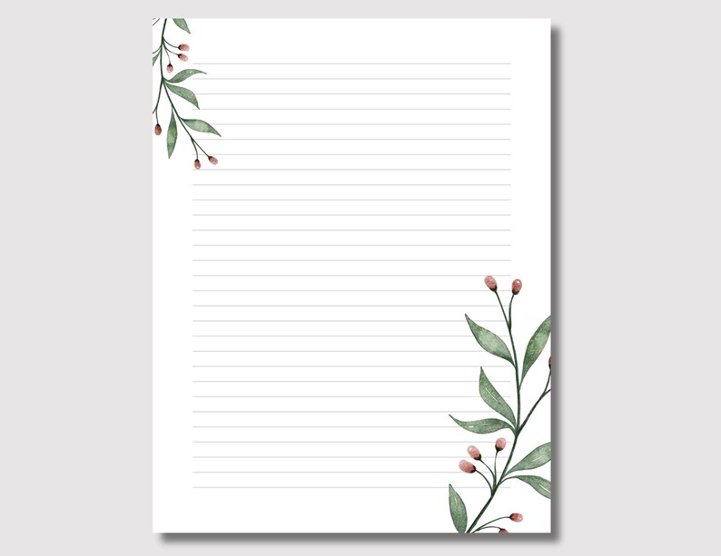 Botanical Stationery Paper, Leaf Letter Writing Set (lined/unlined PDF ...
