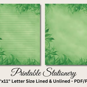 Papel de carta para impressão, papelaria para impressão, papel de carta botânico, conjunto de escrita, papel digital, pergaminho verde, download instantâneo