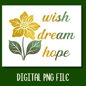 Flor PNG, Deseos, Sueños, Esperanza, Arte Floral Digital, Archivo de Imagen para Tarjetas de Felicitación y Tazas, Uso Comercial, Descarga Instantánea, Lámina Dorada