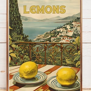 Lemons Kitchen Wall Art: Vintage Mediterranean Print (Digital Download)