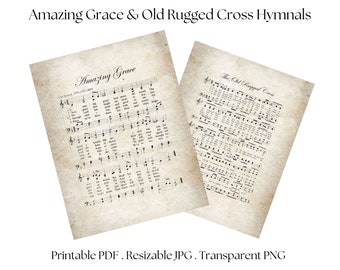 Amazing Grace, Old Rugged Cross, Himnario, Música gospel, Partitura imprimible, Regalo cristiano, Pergamino gris, Descarga digital, Paquete