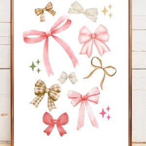 Coquette Bows Wall Art, Nursery Room Decor Printable, Aesthetic Digital Download, Feminine Room Decor, Minimalist Coquette Poster