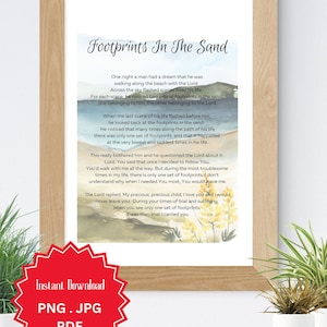 Fußabdrücke Im Sand, Christliche Wandkunst, Fußspuren Im Sand, Fußabdrücke Gedicht, Digital Download, Aquarell Ozean