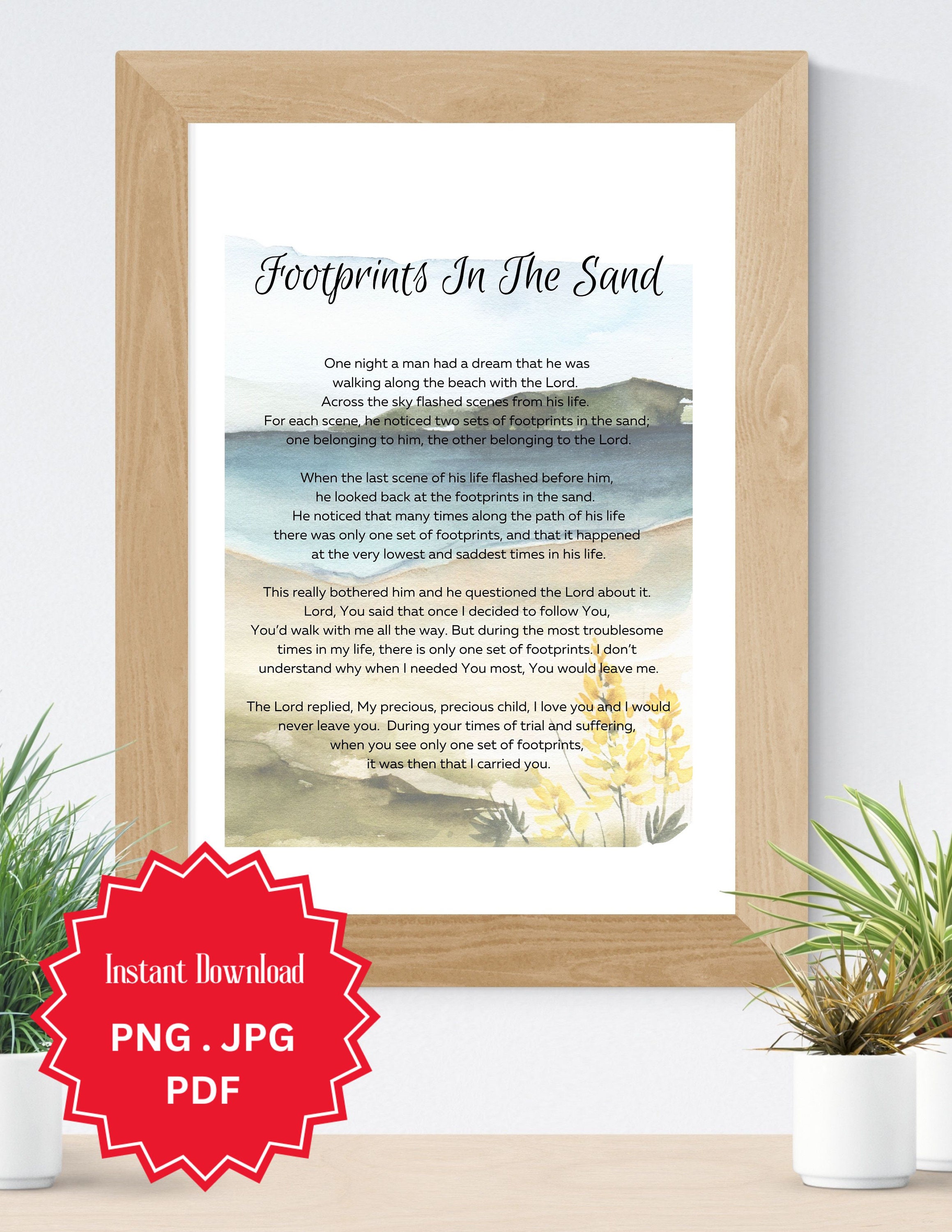 Footprints in the Sand, Christian Wall Art, Footprints in Sand