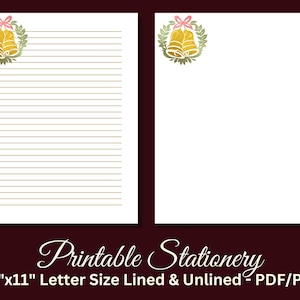 Papel de carta imprimible, papelería para bodas, elegante papel para cartas, set de escritura para aniversarios, campanas, lámina dorada, descarga instantánea, D1