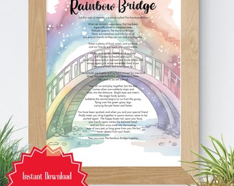 Rainbow Bridge Pet Loss Poem Art Print: Sympathy Gift (Digital Download)