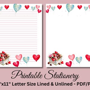 Papel para escribir imprimible, papelería imprimible, papelería, papel para escribir cartas para el día de San Valentín, juego de escritura, chocolates, descarga instantánea