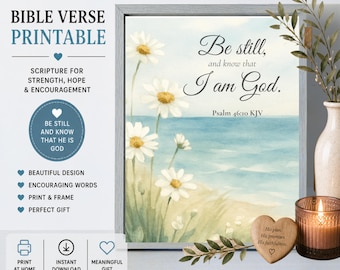 Be Still and Know Printable Christian Art, Psalm 46:10 KJV Scripture Print, Coastal Decor, Watercolor Beach Bible Verse