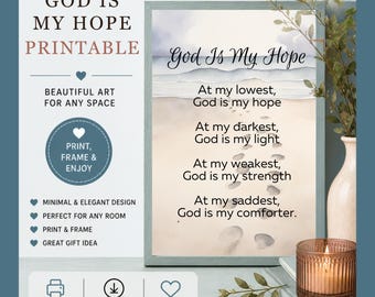 Christian Printable, God Is My Hope Print, Encouragement Artwork (Digital Download)