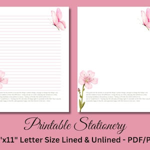 Oración de la serenidad, papel para escribir imprimible, papelería imprimible, papel para escribir cartas, juego de escritura, rosa, flor, mariposa, descarga instantánea