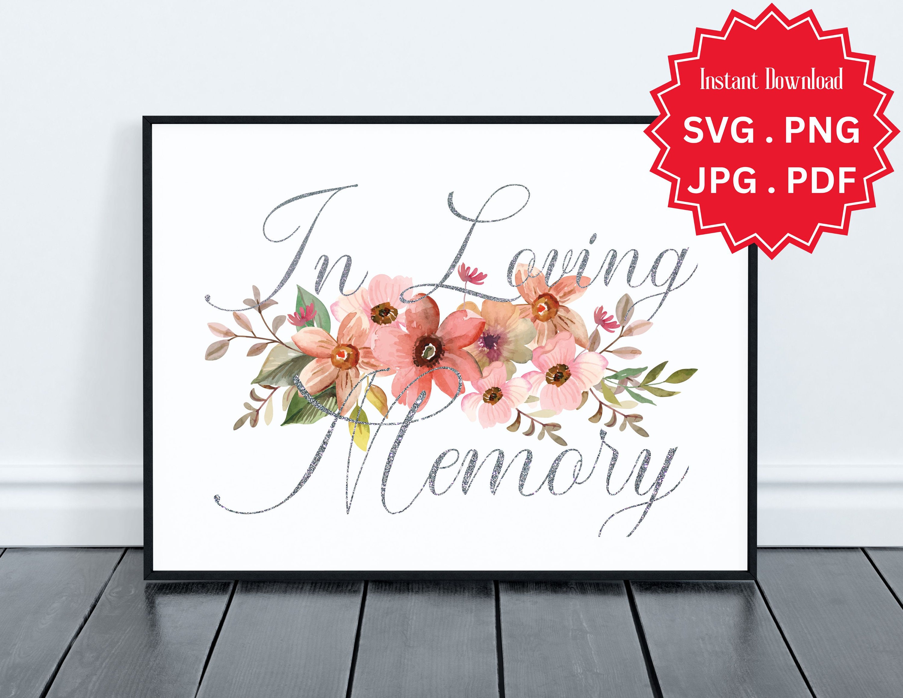 In Loving Memory Svg Cursive Font Silver Pink Floral - Etsy