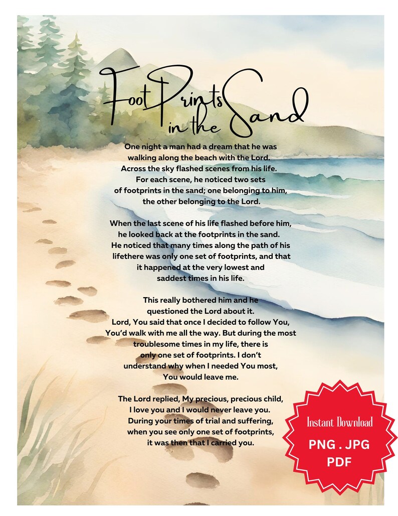 Footprints in the Sand, Printable Poster, Christian Wall Print ...