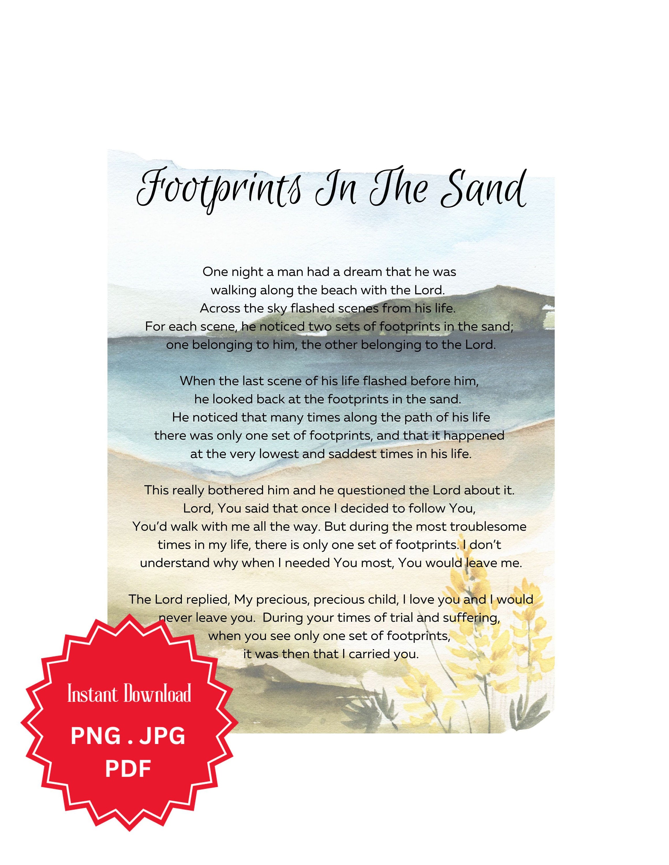 Footprints in the Sand, Christian Wall Art, Footprints in Sand