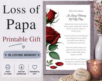Loss of Papa Sympathy Printable, In Loving Memory Bereavement Gift, Roses Bloom Memorial Print, Download