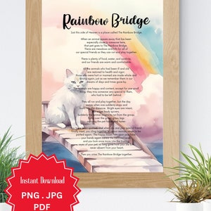 Regenbogen Brücke, Katze Verlust, Sympathie Geschenk Haustier, Regenbogen Brücke Gedicht, Verlust des Haustieres, digitaler Download, Wolken