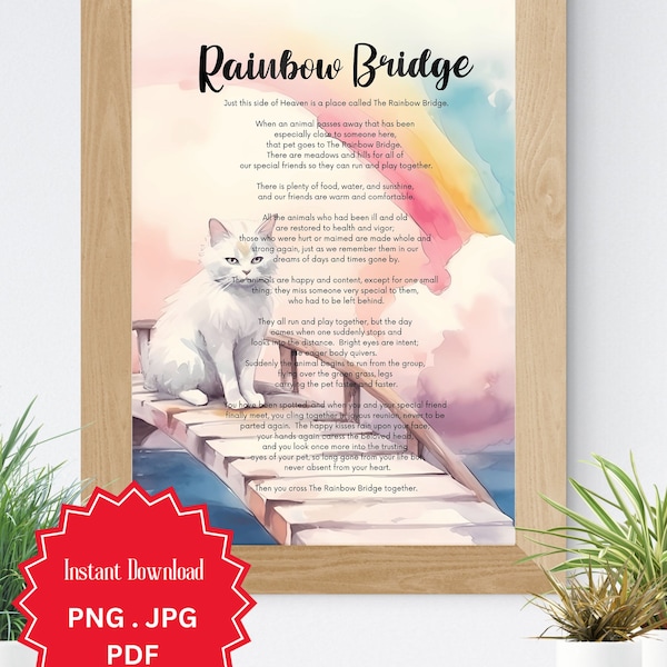 Rainbow Bridge, Cat Loss, Pet Sympathy Gift, Rainbow Bridge Poem, Loss Of Pet, Digital Download, Clouds