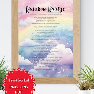 Puente arcoíris, Pérdida de mascotas, Regalo de simpatía por mascotas, Poema del puente arcoíris, Pérdida de mascota, Descarga digital, Brillo