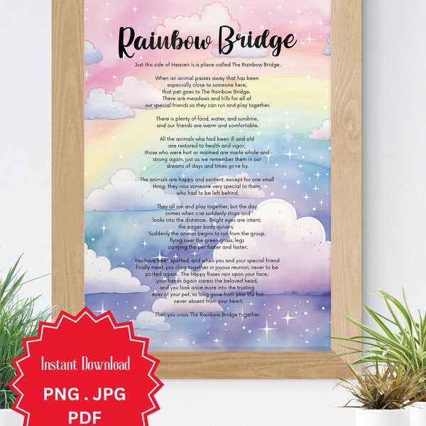 Rainbow Bridge, Pet Loss, Pet Sympathy Gift, Rainbow Bridge Poem, Loss Of Pet, Digital Download, Glitter