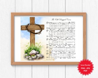 Old Rugged Cross Hymnal Sheet Music: Watercolor Calvary Art (Digital Download, PDF, JPG, PNG)