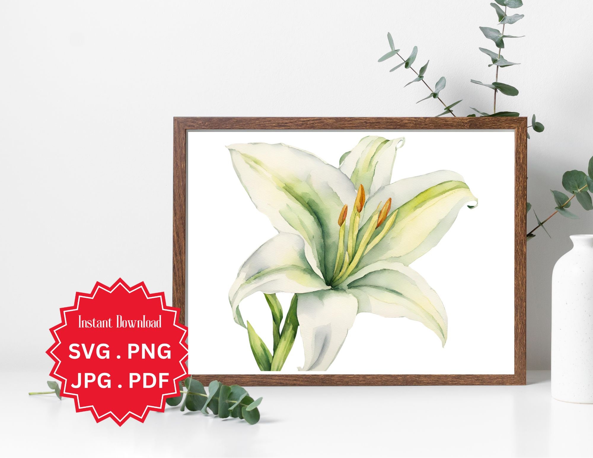 Easter Lily Svg, Flower Clipart, Cricut Files, Tshirts Mugs, Commercial