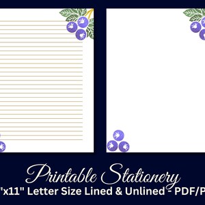 Papel de escribir imprimible, papelería imprimible, papel para escribir cartas de frutas, juego de escritura botánica, arándanos, lámina dorada, descarga instantánea