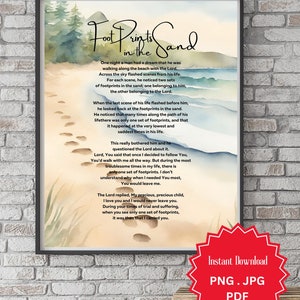 Footprints in the Sand, Printable Poster, Christian Wall Print ...