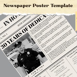 Police Retirement Newspaper Poster, Firefighter Gift, Gifts For Emergency Response, Editable Newspaper Template, Custom Poster Keepsake