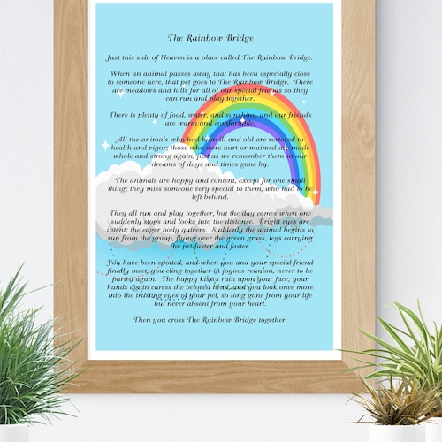 Rainbow Bridge Poem Pet DOG Loss Memorial Bereavement Colour - Etsy