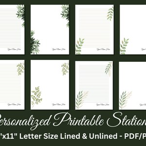 Papel de escritura imprimible personalizado, papelería imprimible personalizada, papel de escritura de cartas botánicas, juego de escritura de hojas verdes, descarga