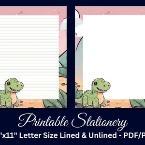 Papel de carta imprimible, papelería imprimible, papelería, lindo papel para escribir cartas, juego de escritura para niños, dinosaurio, descarga instantánea