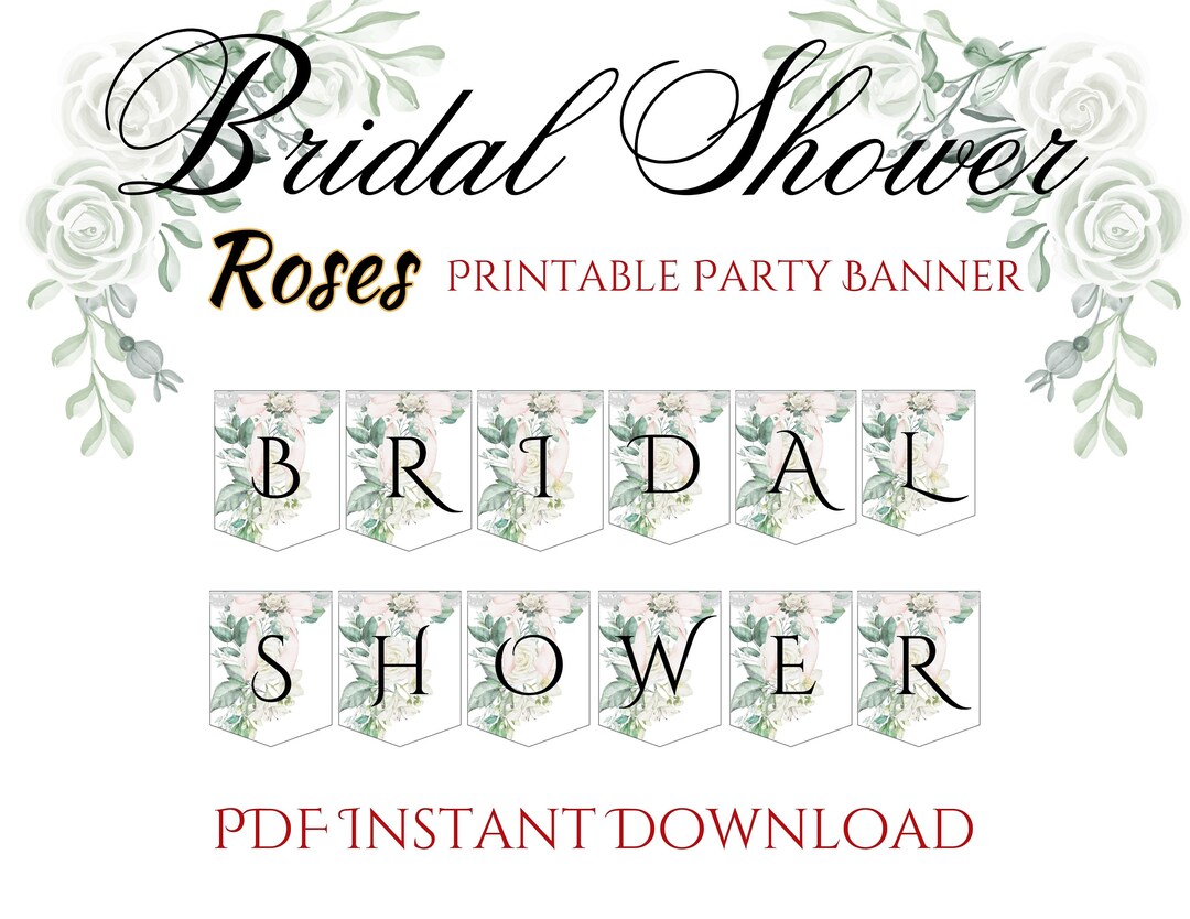 Printable Bridal Shower Banner Wedding Roses Party - Etsy